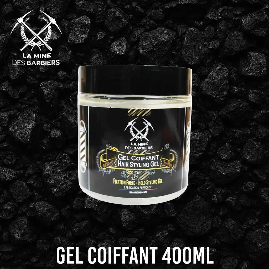 Gel coiffant fixation forte 400ml La Mine des Barbiers fond charbon